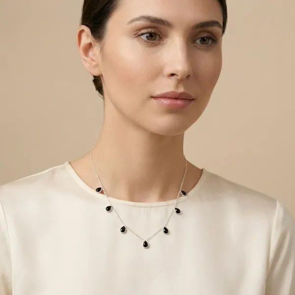 925_Silver_Jewellery_Black_Onyx_Stone_Silver_Chain_Teardrop_Necklace_For_Women
