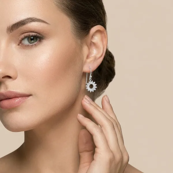 925_Silver_Jewellery_Silver_Sunburst_Dangle_Earrings_For_Women