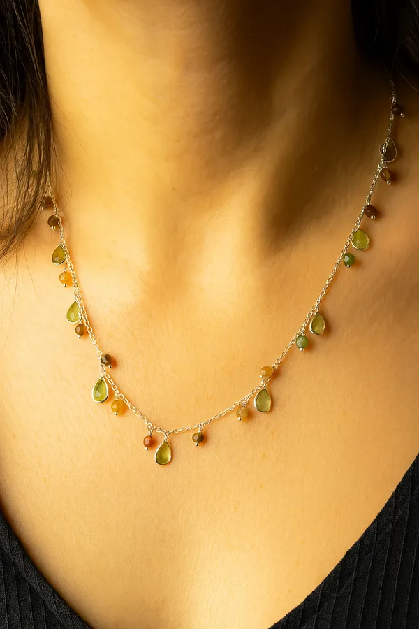 925_Silver_Jewellery_Multicolor_Teardrop_Gemstone_Necklace_For_Women
