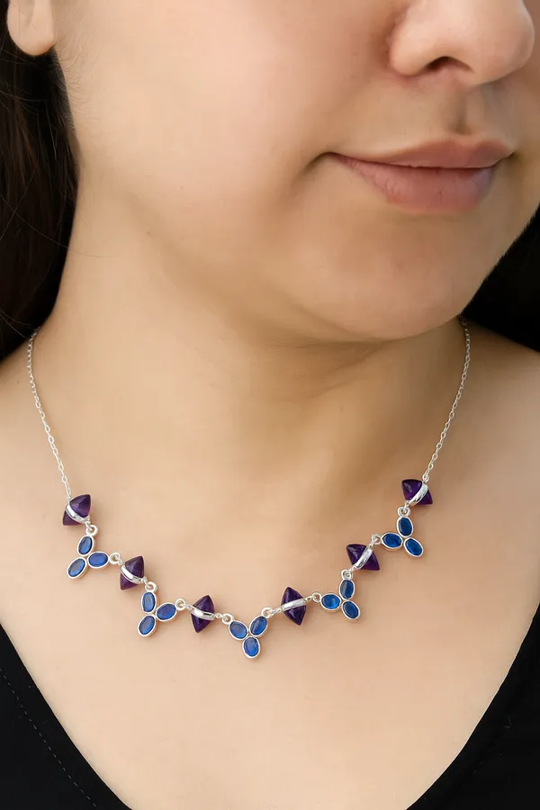 925_Silver_Jewellery_Purple_Tanzanite_Amethyst_Floral_Silver_Necklace_For_Women