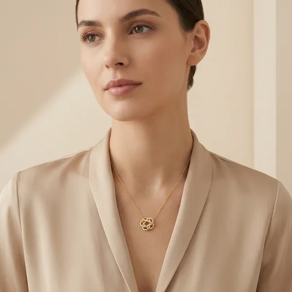 925_Silver_Jewellery_Gold_Plated_Crystal_Accent_Knot_Pendant_Necklace_For_Women