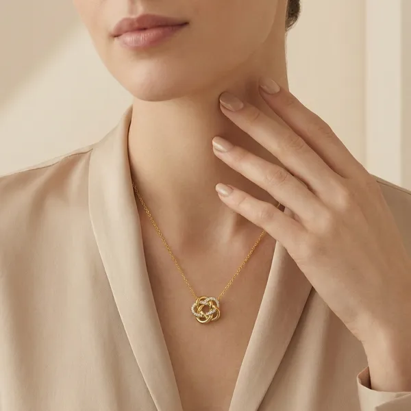 925_Silver_Jewellery_Gold_Plated_Crystal_Accent_Knot_Pendant_Necklace_For_Women