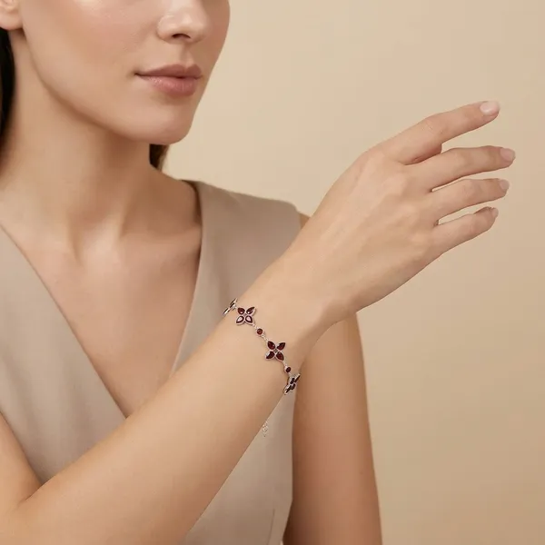 925_Silver_Jewellery_Garnet_Flower_pattern_bracelet