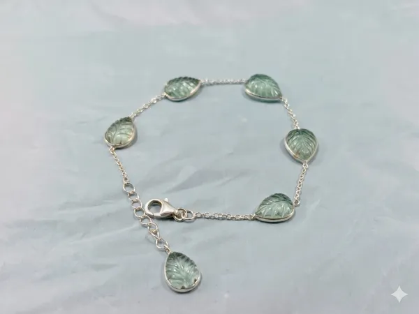 925_Silver_Jewellery_Green_amethyst_Leaf_crafting_Bracelet