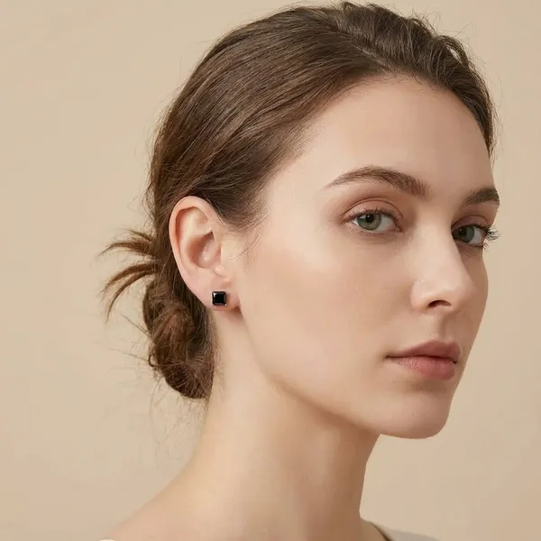 925_Silver_Jewellery_Black_Square_Stud_Earrings_Silver_Setting_For_Women