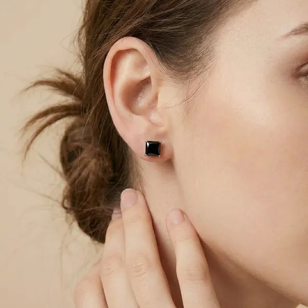 925_Silver_Jewellery_Black_Square_Stud_Earrings_Silver_Setting_For_Women