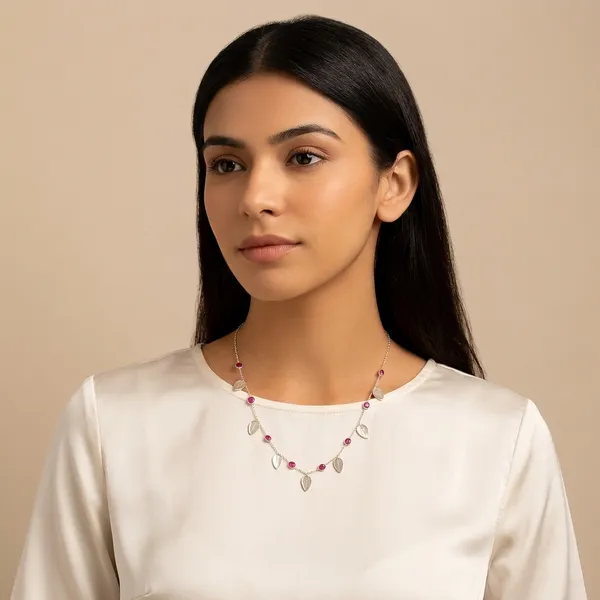 925_Silver_Jewellery_Red_Ruby_Moonstone_Leaf_Necklace_For_Women