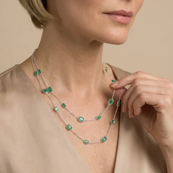 925_Silver_Jewellery_Green_Emerald_Silver_Long_Chain_Necklace_For_Women