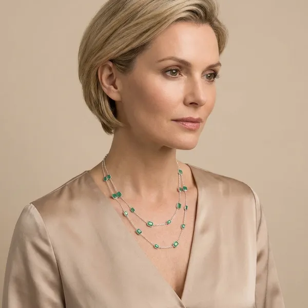925_Silver_Jewellery_Green_Emerald_Silver_Long_Chain_Necklace_For_Women