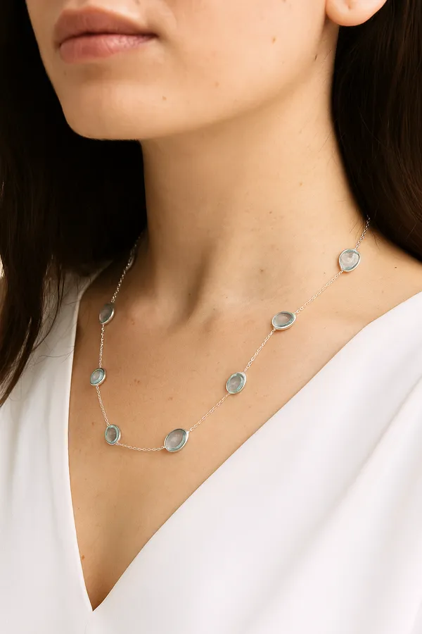 925_Silver_Jewellery_Blue_Topaz_Silver_Tone_Elegant_Stone_Necklace_For_Women