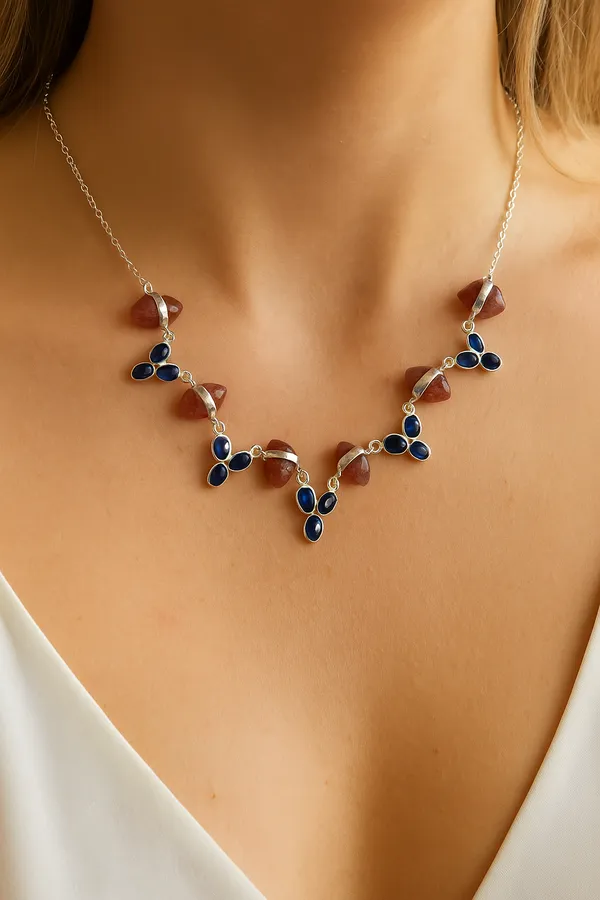 925_Silver_Jewellery_Purple_Amethyst_Red_Onyx_Floral_Necklace_For_Women
