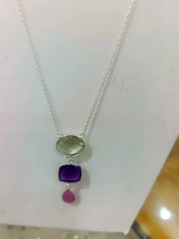 925_Silver_Jewellery_Green_Amethyst_Purple_Ruby_Multi_Gemstone_Pendant_Necklace_For_Women