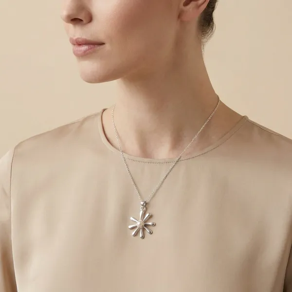 925_Silver_Jewellery_Silver_Flower_Pearl_Center_Pendant_Necklace_For_Women