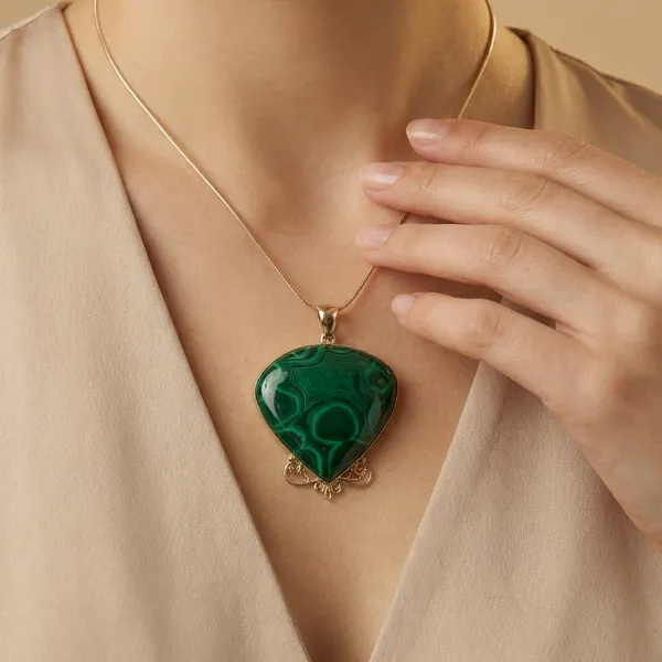 925_Silver_Jewellery_Green_Malachite_Silver_Chain_Pendant_Necklace_For_Women