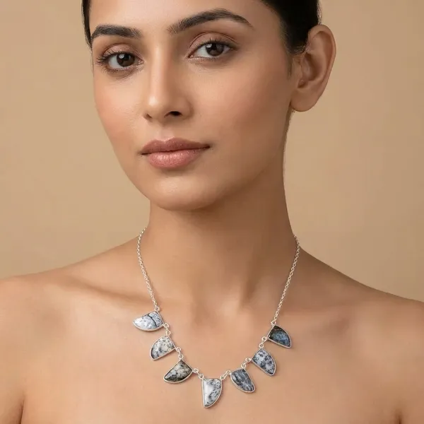 925_Silver_Jewellery_White_Dendrite_Silver_Chain_Statement_Necklace_For_Women