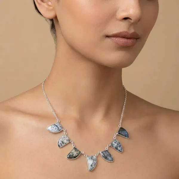 925_Silver_Jewellery_White_Dendrite_Silver_Chain_Statement_Necklace_For_Women