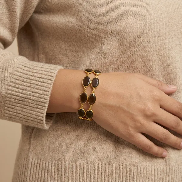 925_Silver_Jewellery_Smoky_Quartz_Stone_Gold_Plated_Bracelet_For_Women