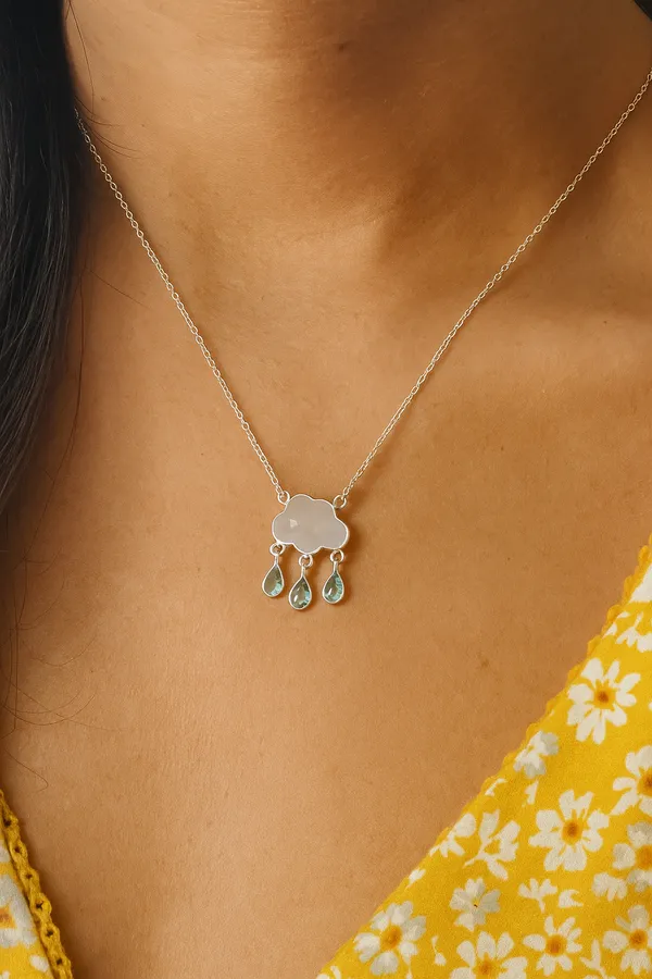 925_Silver_Jewellery_Silver_Cloud_Raindrop_Pendant_Necklace_For_Women