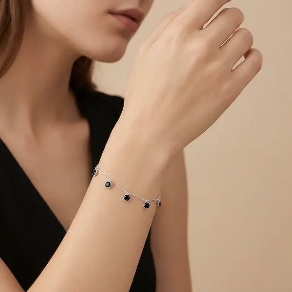 925_Silver_Jewellery_Black_Onyx_Silver_Chain_Charm_Bracelet_For_Women