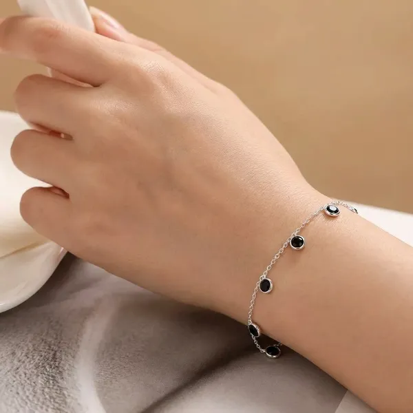 925_Silver_Jewellery_Black_Onyx_Silver_Chain_Charm_Bracelet_For_Women