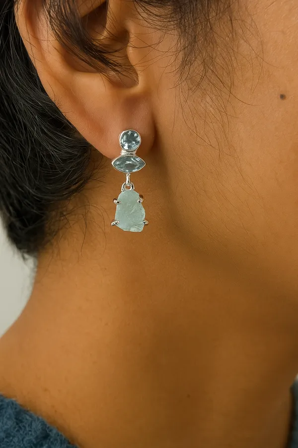 925_Silver_Jewellery_Blue_Topaz_Uncut_Stone_Elegant_Drop_Earrings_For_Women