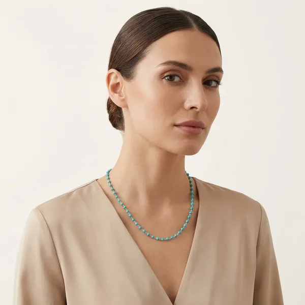 925_Silver_Jewellery_Blue_Turquoise_Beaded_Chain_Necklace_For_Women
