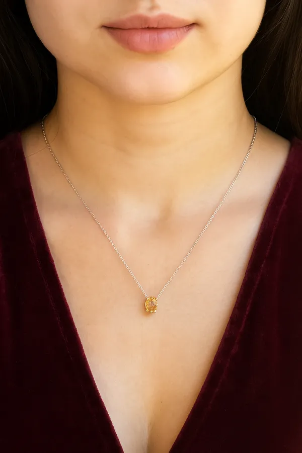 925_Silver_Jewellery_Yellow_Citrine_Delicate_Chain_Pendant_Necklace_For_Women