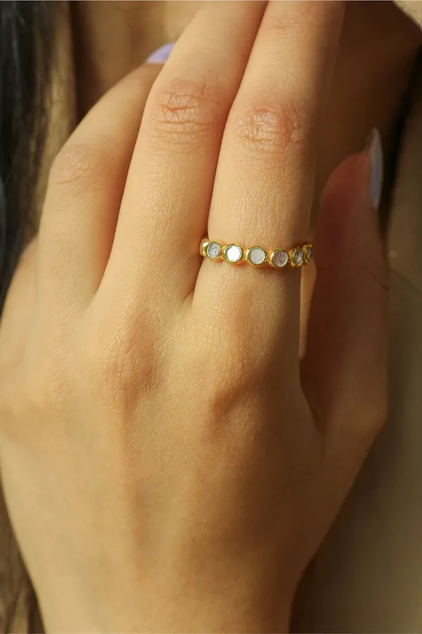 925_Silver_Jewellery_White_Stone_Gold_Tone_Bezel_Ring_For_Women