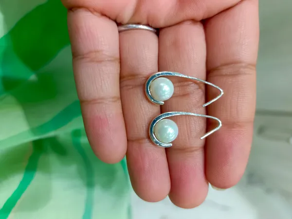 925_Silver_Jewellery_White_Pearl_Silver_Toned_Spiral_Earrings_For_Women