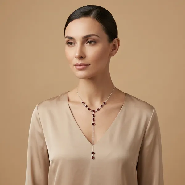 925_Silver_Jewellery_Red_Garnet_Silver_Y_Drop_Necklace_For_Women