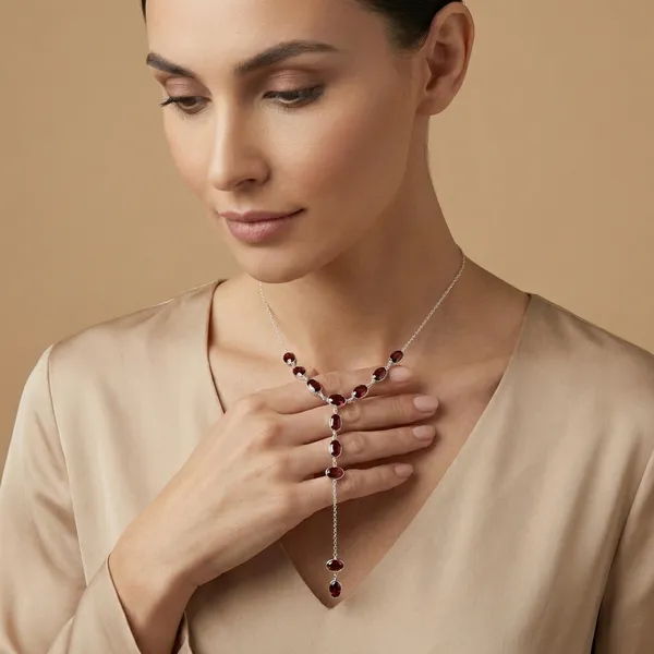 925_Silver_Jewellery_Red_Garnet_Silver_Y_Drop_Necklace_For_Women