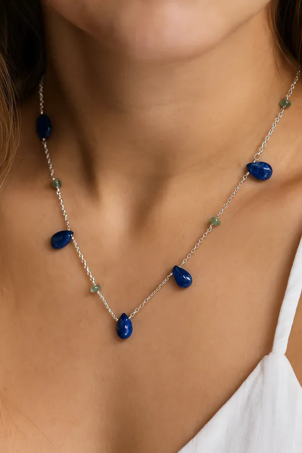 925_Silver_Jewellery_Blue_Stone_Green_Accent_Drop_Necklace_For_Women