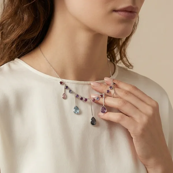 925_Silver_Jewellery_Multicolor_Gemstone_Geometric_Wire_Statement_Necklace_For_Women