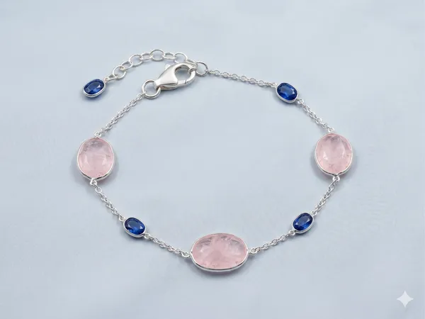 925_Silver_Jewellery_Morganite_and_blue_saphhire_bracelet