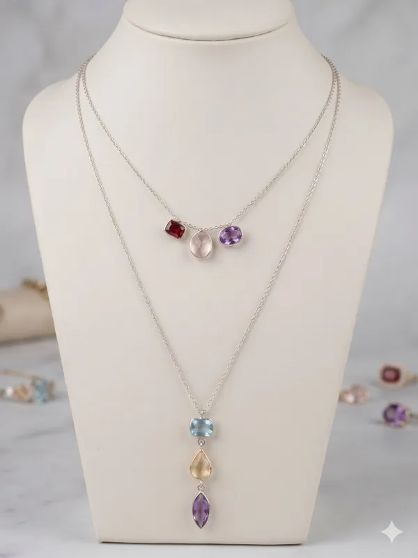 925_Silver_Jewellery_Multi_stone_dual_string_neckless