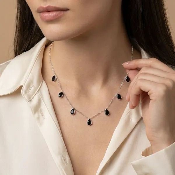 925_Silver_Jewellery_Brown_Smoky_Quartz_Silver_Chain_Teardrop_Necklace_For_Women