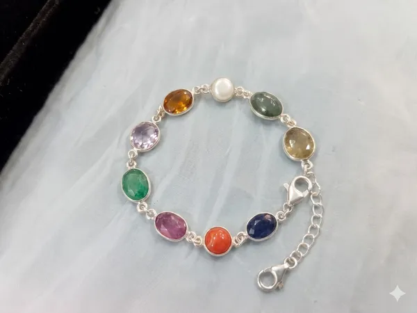 925_Silver_Jewellery_Navratan_Precious_natural_stone_bracelet