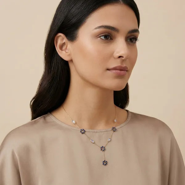 925_Silver_Jewellery_Blue_Sapphire_Topaz_Floral_Stone_Necklace_For_Women