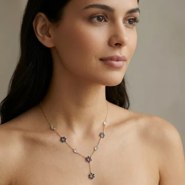 925_Silver_Jewellery_Blue_Sapphire_Topaz_Floral_Stone_Necklace_For_Women