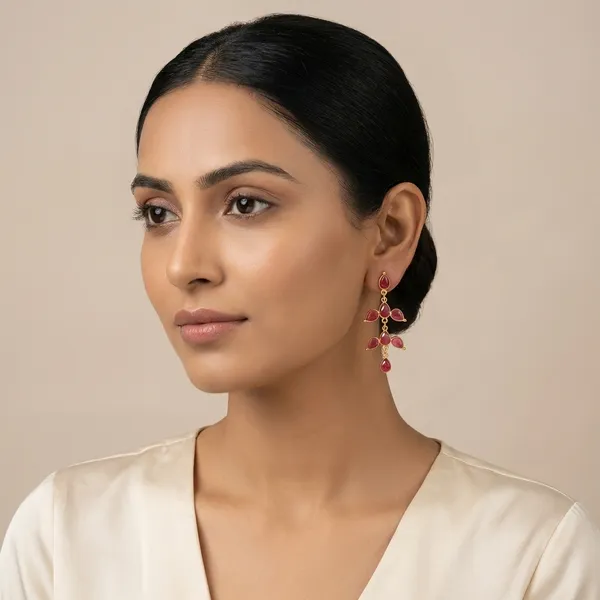 925_Silver_Jewellery_Red_Gold_Plated_Teardrop_Chandelier_Earrings_For_Women