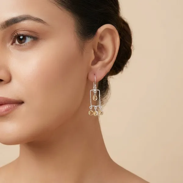 925_Silver_Jewellery_Yellow_Citrine_Geometric_Frame_Earrings_For_Women