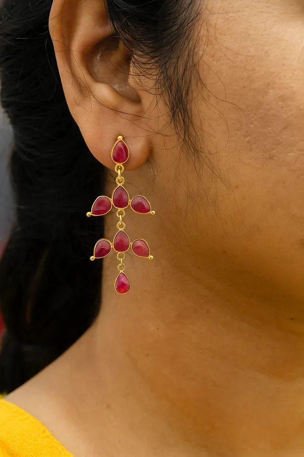 925_Silver_Jewellery_Red_Gold_Plated_Teardrop_Chandelier_Earrings_For_Women