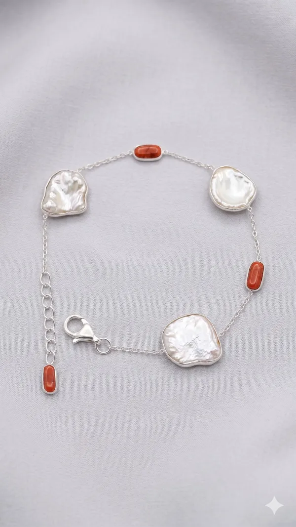 925_Silver_Jewellery_Pearl_and_coral_bracelet