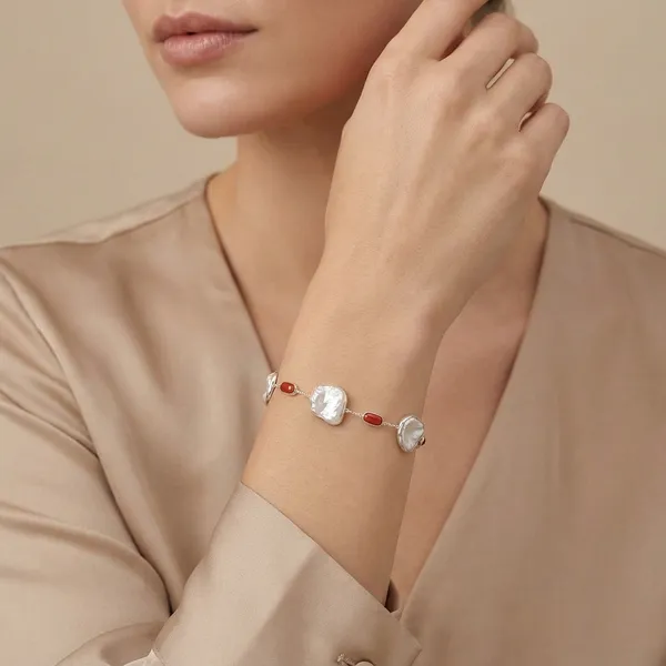 925_Silver_Jewellery_Pearl_and_coral_bracelet