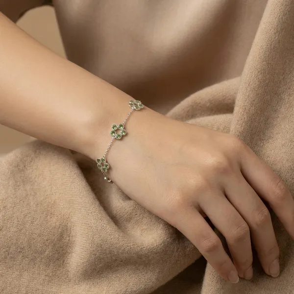 925_Silver_Jewellery_Green_Peridot_Floral_Chain_Bracelet_For_Women