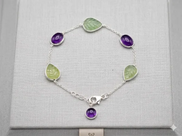 925_Silver_Jewellery_Prenite_Amethyst_Leaf_Carfting_Bracelet