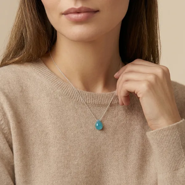 925_Silver_Jewellery_Blue_Turquoise_Chain_Teardrop_Pendant_Necklace_For_Women