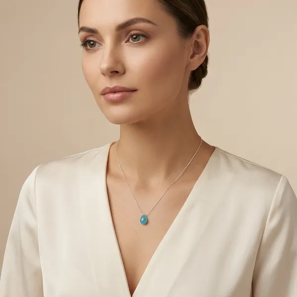 925_Silver_Jewellery_Blue_Turquoise_Chain_Teardrop_Pendant_Necklace_For_Women