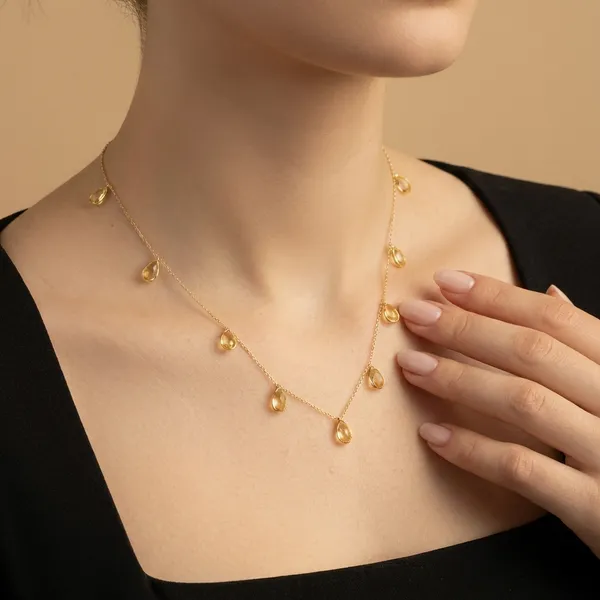 925_Silver_Jewellery_Yellow_Citrine_Teardrop_Charm_Necklace_For_Women