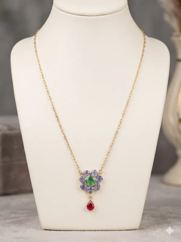 925_Silver_Jewellery_Ruby_Tenzenite_Pendent_with_chain